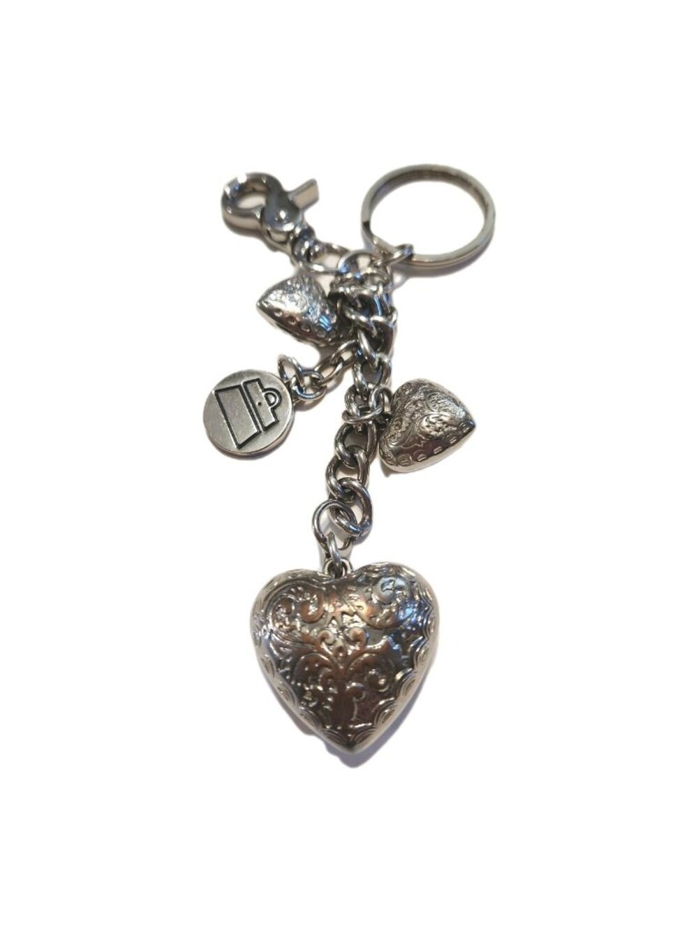 Kathy Van Zeeland Heart Silver Tone Chrome Puffy Heart Charm Keychain Key Ring